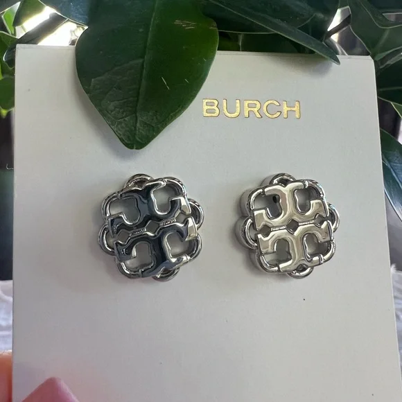 Tory Burch Silver Logo Earrings - Picture 1 of 3